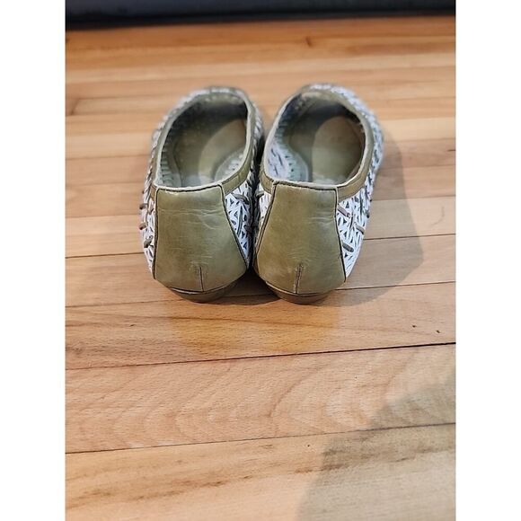 Women Pikolinos Ballet Mary Jane Sandals Gold Green Peep Toe Leather 6 Flats - Picture 4 of 8